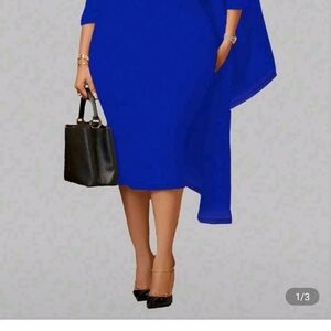 Elegant Blue Dress with Black Accessories